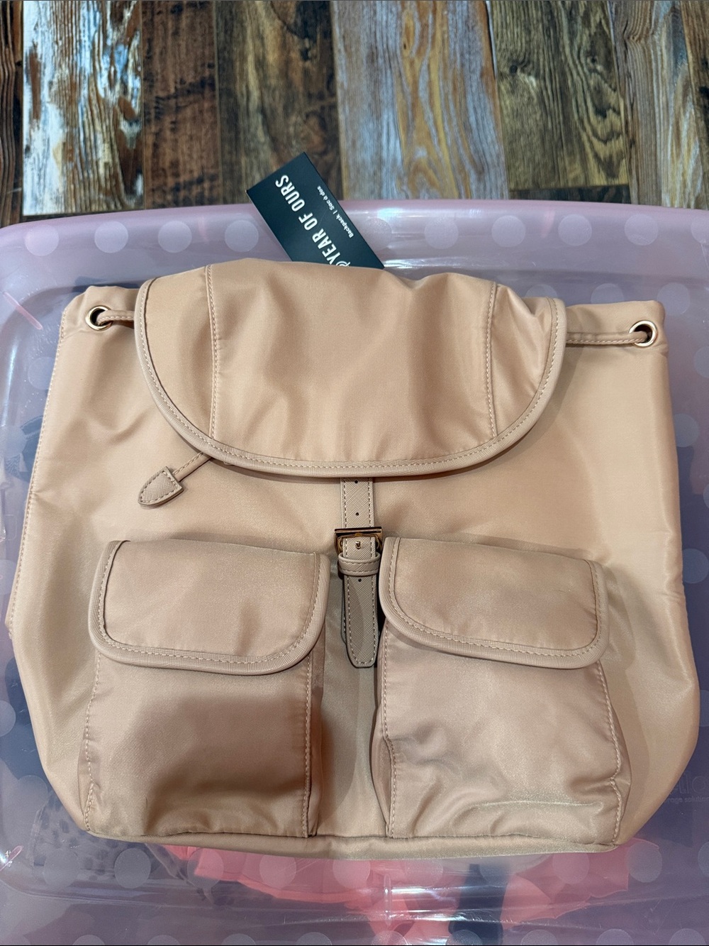 Year of Ours Taupe Drawstring Backpack with Front Pockets